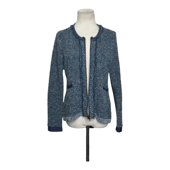 Angel of the North blue grey knit tweed zipper cardigan sweater size small - Picture 8 of 14